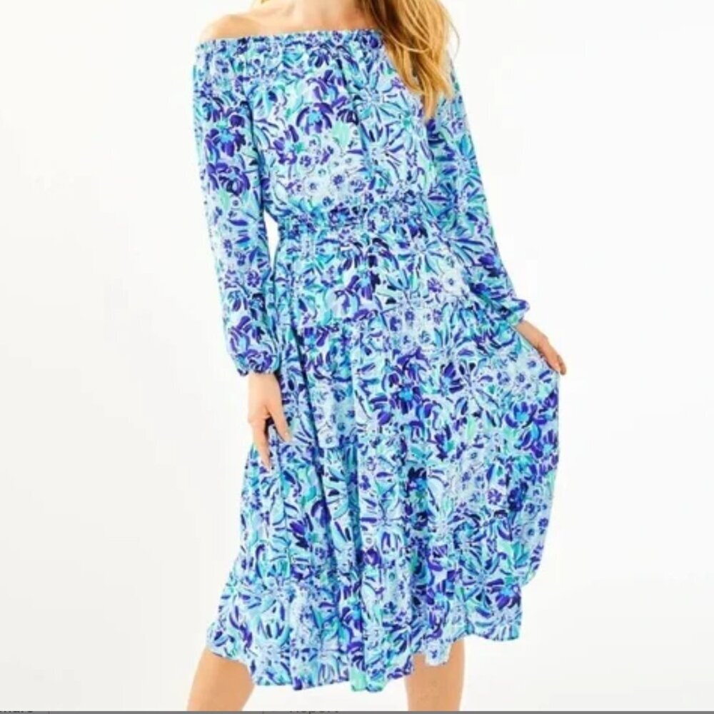 Lilly Pulitzer Jennie midi dress iris blue high maintenance boho new